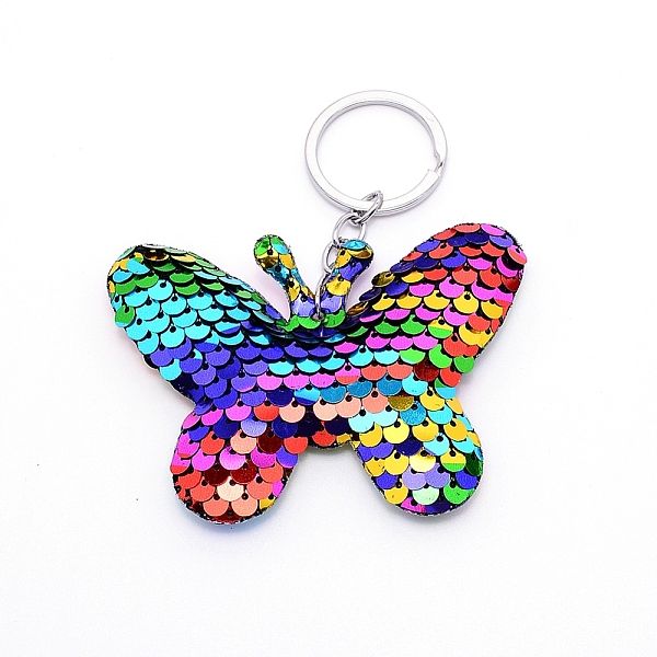 

PandaHall Keychain, with Plastic Paillette Beads, Platinum Plated Iron Split Key Rings and Chains, Butterfly, Mixed Color, 10.2cm Iron..., Multicolor