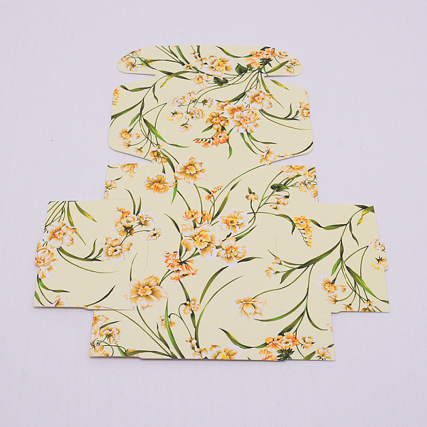 

PandaHall Flower Pattern Paper Gift Boxes, Folding Boxes, for Jewelry Square, Yellow Green, 7.5x7.5x3cm Paper Square Green