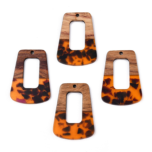 

PandaHall Transparent Resin & Walnut Wood Pendants, Trapezoid Charm, Coral, 37.5x27x3mm, Hole: 2mm Resin+Wood Trapezoid Red