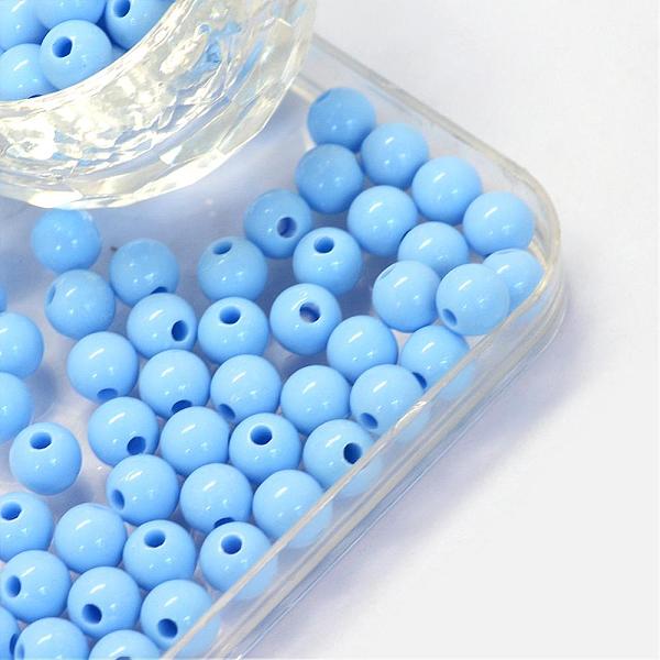 

PandaHall Opaque Acrylic Beads, Round, Light Sky Blue, 6x5.5mm, Hole: 2mm, about 5100pcs/500g Acrylic Round Blue