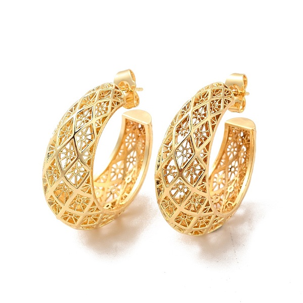 

PandaHall Rack Plating Brass Hollow Out Round Stud Earrings, Half Hoop Earrings for Women, Lead Free & Cadmium Free, Real 18K Gold Plated...