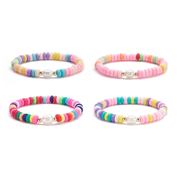 

PandaHall Handmade Polymer Clay Heishi Beads Surfering Stretch Bracelet, Natural Pearl Beads Bracelet, Mixed Color, Inner Diameter: 2-1/8..., Multicolor