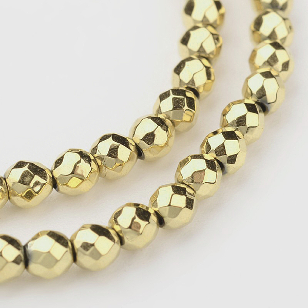 

PandaHall Eco-Friendly Long-Lasting Plated Non-magnetic Synthetic Hematite Smooth Beads Strands, Faceted Round, Golden Plated, 4mm, Hole...