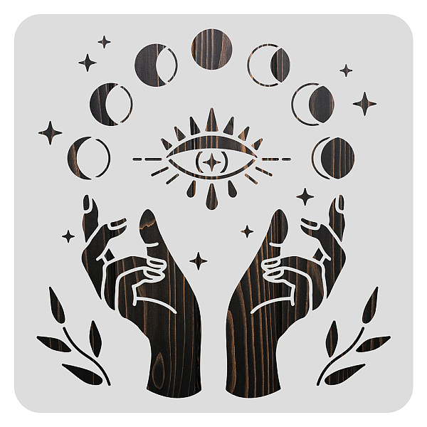 PandaHall BENECREAT 30x30cm Plastic Cutouts Painting Template, Hand Moon Phase Eye Pattern Plastic Stencils for Painting, Wood Burning...