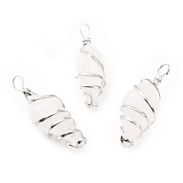 

PandaHall Natural Quartz Crystal Pendants, with Platinum Tone Copper Wire Wrapped, Cadmium Free & Lead Free, Faceted Cone...