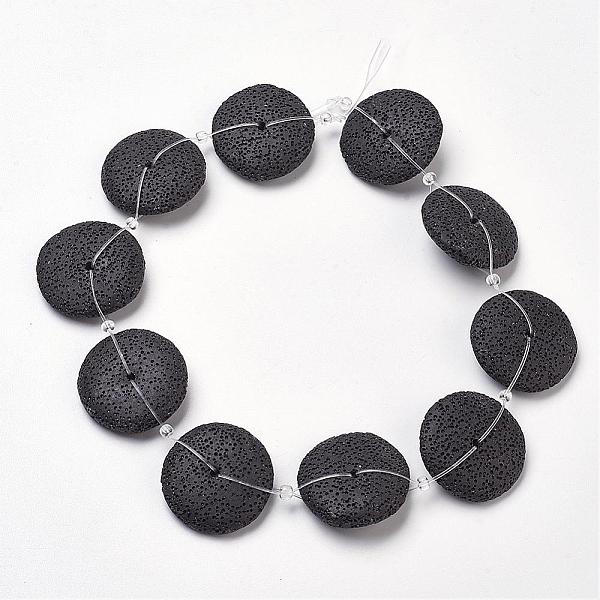 

PandaHall Natural Lava Rock Beads Strands, Dyed, Flat Round, Black, 32~33x9mm, Hole: 2mm, about 10pcs/strand, 14.9 inch(38cm) Lava Rock Flat...