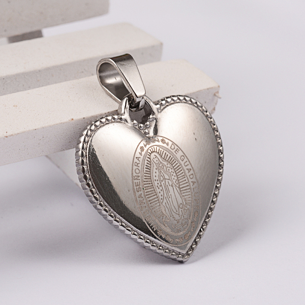 

PandaHall 304 Stainless Steel Religion Pendants, Heart with Virgin Mary/Our Lady of Guadalupe, Stainless Steel Color, 22x21.5x3.5mm, Hole...