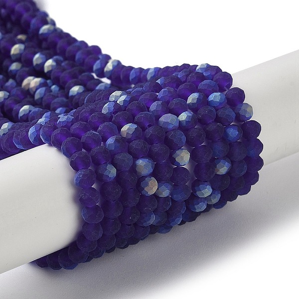 

PandaHall Transparent Glass Beads Strands, Faceted, Frosted, Half AB Color Plated, Rondelle, Dark Blue, 4~4.5x3.5~4mm, Hole: 1mm, about..., Purple