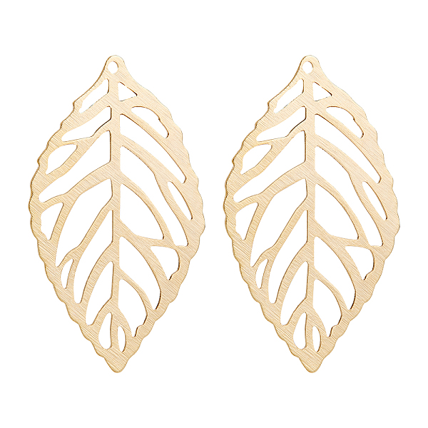 BENECREAT 30Pcs 24K Gold Plated Hollow Filigree Leaf Charms Tree Metal Leaf Crafts Pendant For Jewelry Making DIY Craft Earring Accessories