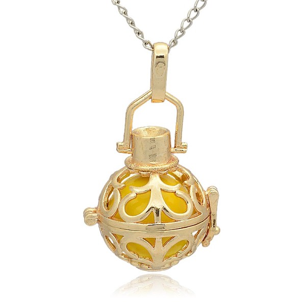 

PandaHall Golden Tone Brass Hollow Round Cage Pendants, with No Hole Spray Painted Brass Round Beads, Gold, 33x24x21mm, Hole: 3x8mm Brass...