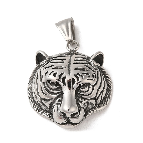 

PandaHall 304 Stainless Steel Pendants, Tiger Charm, Antique Silver, 34.5x31.5x12.5mm, Hole: 9x4.5mm 304 Stainless Steel Tiger