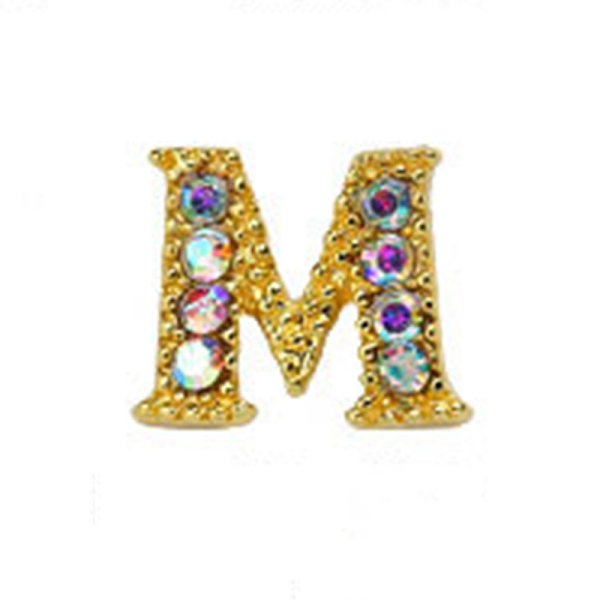 

PandaHall Alloy Gold Rhinetone Letters Nail Stud Cabochons, 3D Capital Alphabet, for Women Girls DIY Making Nail Art Design, Letter.M..., Clear