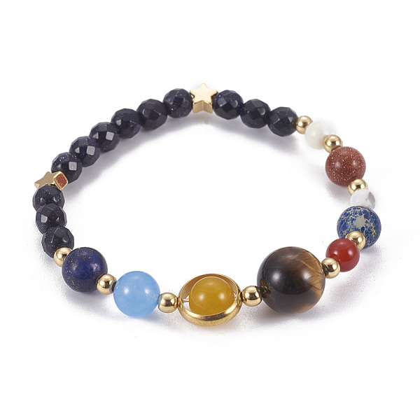 

PandaHall Solar System Galaxy The Nine Planets Guardian Star, Natural Mixed Stone Beads Stretch Bracelets, with Brass Findings, Lead Free &...