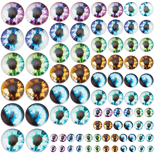 

PandaHall 114Pcs 42 Styles Glass Cabochons, Half Round/Dome with Eye Pattern, Mixed Color, 8~30x3.5~7.5mm Glass Half Round Multicolor