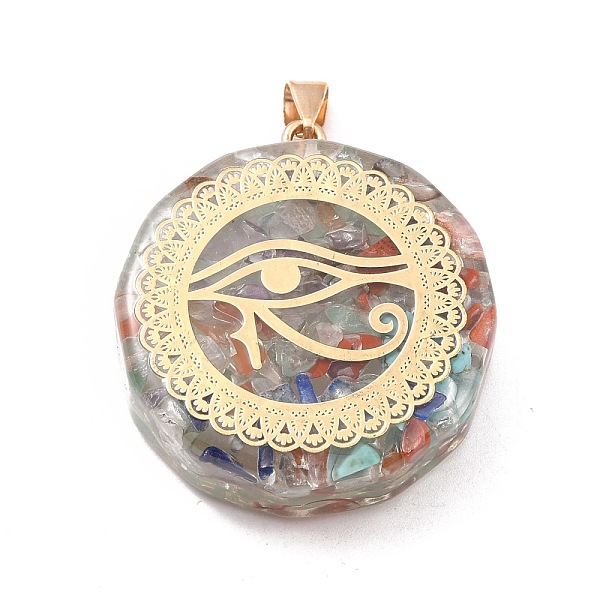 

PandaHall Transparent Resin Pendants, with Chip Gemstone Beads and Alloy Findings, Flat Round, Golden, 41x35x11.5mm, Hole: 7.5x4mm...