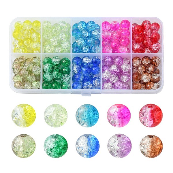 

PandaHall 200Pcs 10 Colors Baking Painted Crackle Glass Bead Strands, Two Tone, Round, Mixed Color, 8mm, Hole: 1.3~1.6mm, 20pcs/color Glass..., Multicolor