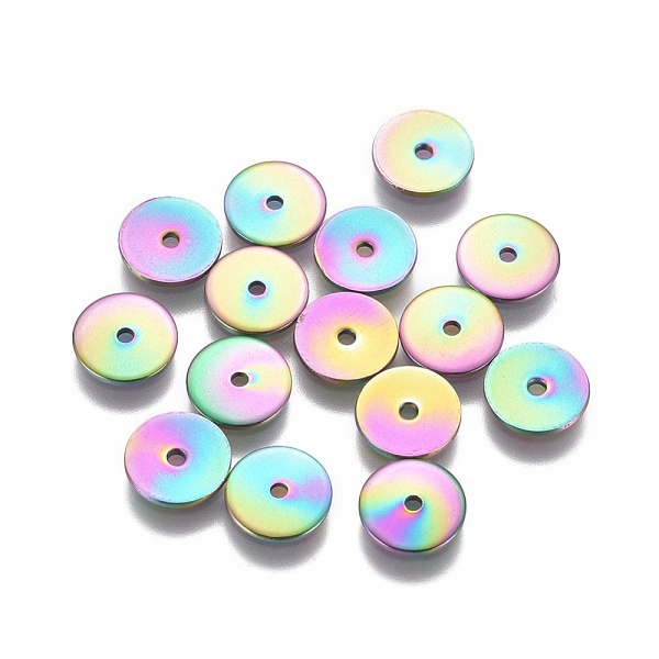 

PandaHall Ion Plating(IP) 304 Stainless Steel Spacer Beads, Flat Round, Rainbow Color, 8x0.8mm, Hole: 1.2mm 304 Stainless Steel Flat Round