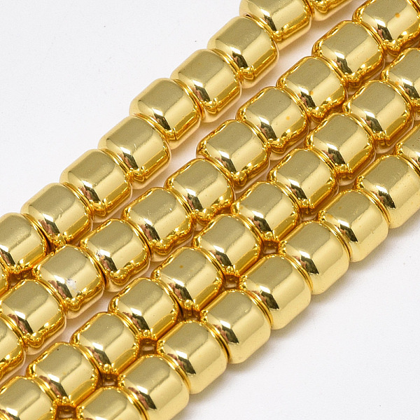 

PandaHall Electroplate Non-magnetic Synthetic Hematite Beads Strands, Column, Golden Plated, 6x5mm, Hole: 2.5mm, about 82pcs/strand, 15.7...