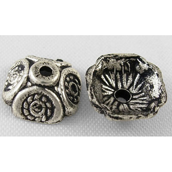 

PandaHall Tibetan Style Alloy Bead Caps, Lead Free and Cadmium Free, Flower, Antique Silver, about 9mm in diameter, 4mm thick, hole: 1mm...