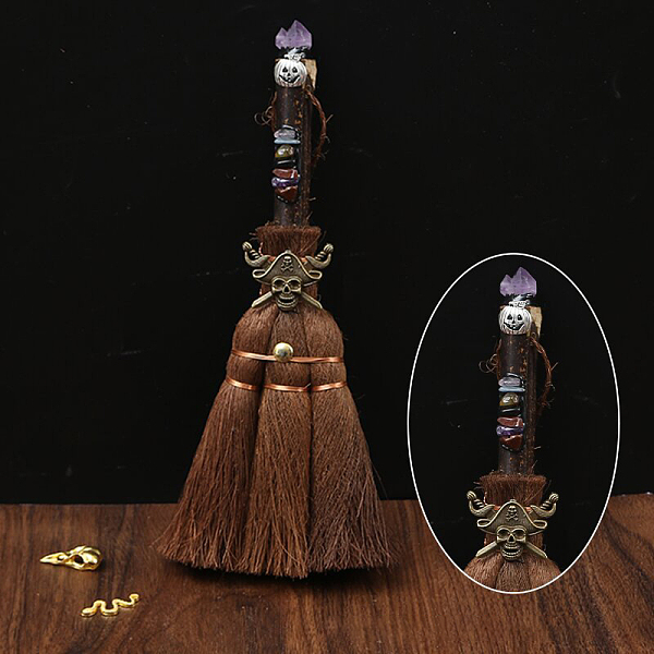 

PandaHall Wood Witch Broom with Synthetic Amethyst Pendant Decorations, for Interior Car Mirror Hanging Decorations, 240~290mm Amethyst