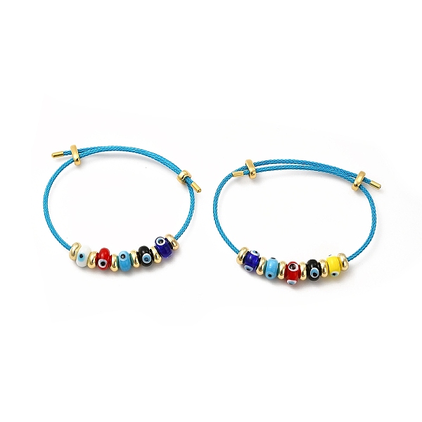 

PandaHall Lampwork Evil Eye & Brass Beaded Bangle, Stainless Steel Twist Rope Adjustable Bangle for Women, Cyan, Inner Diameter: 2-1/8~3-3/8...