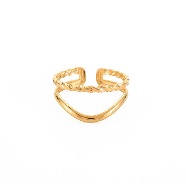 

PandaHall Ion Plating(IP) 304 Stainless Steel Double Line Open Cuff Ring for Women, Nickel Free, Real 18K Gold Plated, US Size 6 3/4(17.1mm)...