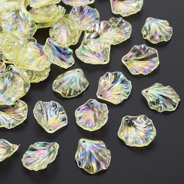 

PandaHall Transparent Acrylic Pendants, AB Color Plated, Leaf, Champagne Yellow, 19.5x17x4.5mm, Hole: 1.4mm, about 1720pcs/500g Acrylic Leaf
