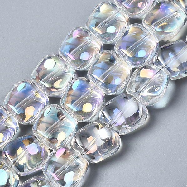 

PandaHall Electroplate Glass Beads Strands, AB color, Square, Clear AB, 10.5x11x6mm, Hole: 1mm, about 60pcs/strand, 25.20 inch(64cm) Glass..., White