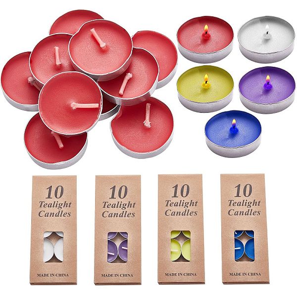 

PandaHall 5 Boxes 5 Colors Flat Round Paraffin Candles, with Aluminum Smokeless Candles, with Holder, Decorations for Wedding, Birthday..., Multicolor