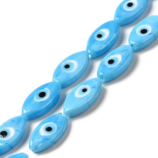 

PandaHall Handmade Evil Eye Lampwork Beads Strands, Horse Eye, Light Sky Blue, 15~16x8~8.5x3~4mm, Hole: 1.5mm, about 28pcs/strand, 16.85...