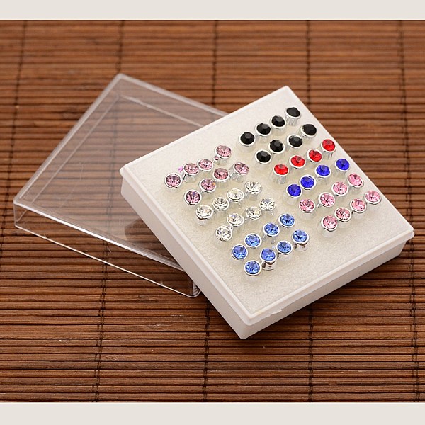

PandaHall Popular Unisex Simple Flat Round Original Color Stainless Steel Resin Rhinestone Ear Studs, with Plastic Pins and without Ear..., Multicolor