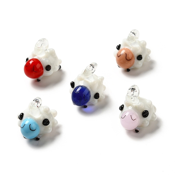 

PandaHall Handmade Lampwork Pendants, Sheep Charms, Mixed Color, 21~27x18~20x18~23mm, Hole: 1.6~5mm Lampwork Sheep Multicolor