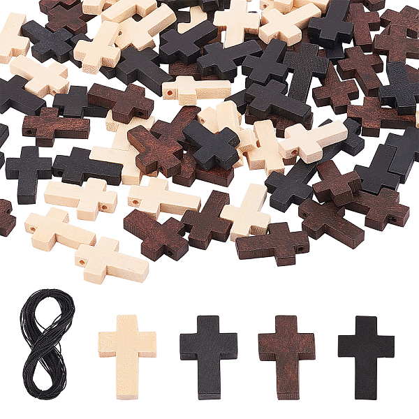 

PandaHall 90pcs Wood Cross Pendants 3 Color Blessing Cross Charm Spacer Beads for Party Favors, Sunday School DIY Craft Wood Cross..., Multicolor