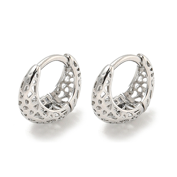 

PandaHall Brass Hoop Earrings, Real Platinum Plated, 12x5mm Brass Round