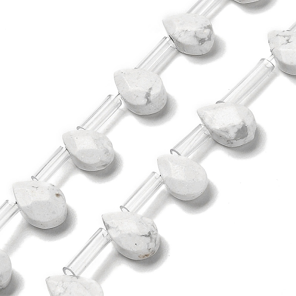 

PandaHall Natural Howlite Beads Strands, Faceted, Teardrop, Top Drilled, 9x6x4mm, Hole: 0.8mm, about 32pcs/strand, 16.54''(42cm) Howlite...
