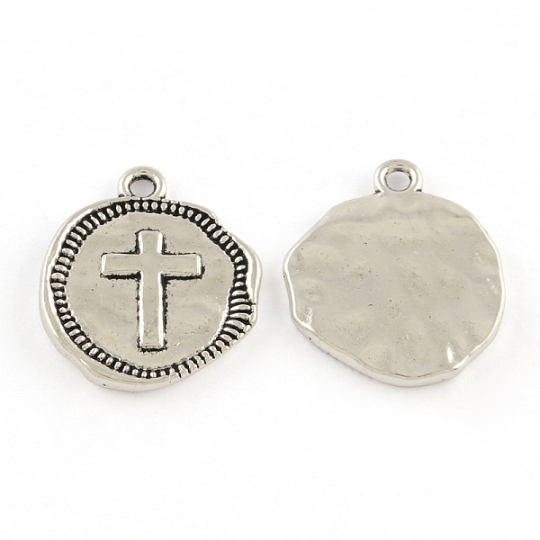 

PandaHall Tibetan Style Flat Round with Cross Alloy Pendants, Cadmium Free & Lead Free, Antique Silver, 22x19x2mm, Hole: 2.5mm, about...