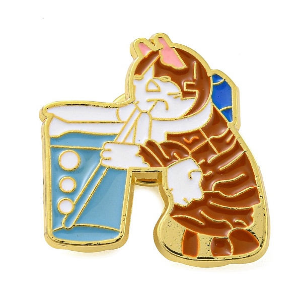 

PandaHall Golden Zinc Alloy Brooches, Cartoon Cat Enamel Pins, Cup, 25x25x1.6mm Alloy+Enamel Tableware Brown