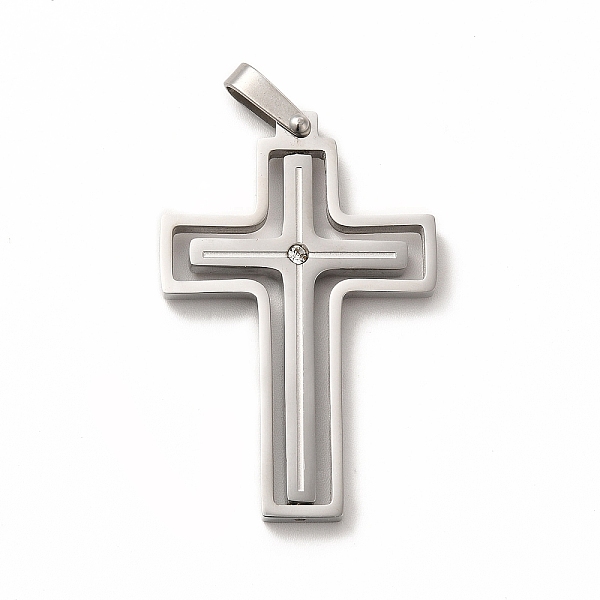 

PandaHall 304 Stainless Steel Pendants, with Rhinestone, Cross, Stainless Steel Color, 40.5x27x5.5mm, Hole: 6.5x3.2mm 304 Stainless Steel..., Clear