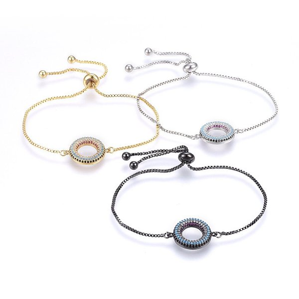

PandaHall Adjustable Brass Micro Pave Cubic Zirconia Bolo Bracelets, Slider Bracelets, Donut, Colorful, Mixed Color, 10-1/4 inch(26cm)...