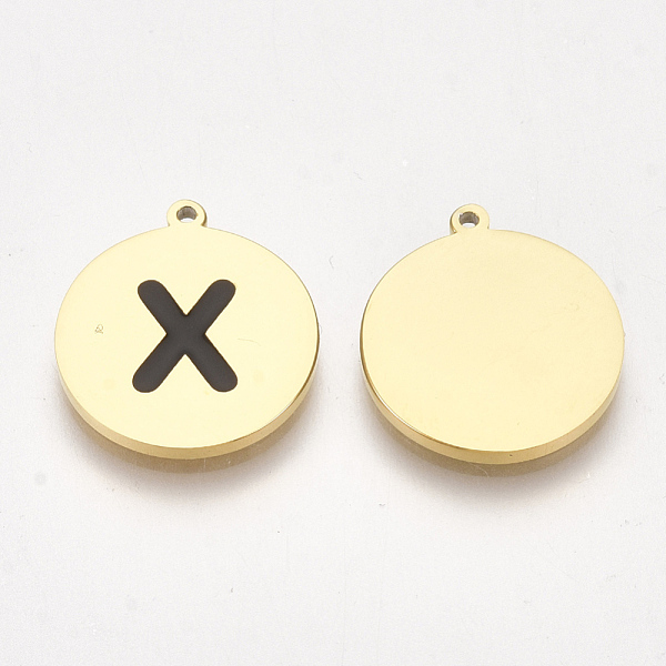 

PandaHall 304 Stainless Steel Pendants, with Enamel, Flat Round with Letter, Golden, Black, Letter.X, 17x15x1.5mm, Hole: 1mm Stainless...