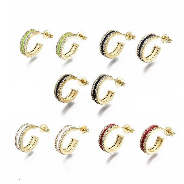 

PandaHall Semicircular Brass Micro Pave Clear Cubic Zirconia Half Hoop Earrings, Stud Earrings, with Enamel and Ear Nuts, Nickel Free, Real..., Multicolor