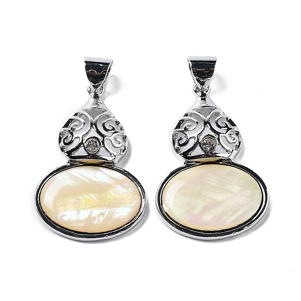 

PandaHall Natural Paua Shell Pendants, Platinum Tone Alloy Pave Crystal Rhinestone Gourd Charms, Seashell Color, 43.5x28x7.5mm, Hole...
