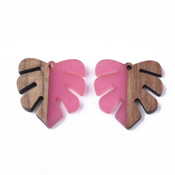 

PandaHall Resin & Walnut Wood Pendants, Tropical Leaf Charms, Monstera Leaf Pendant, Hot Pink, 30x28x3.5mm, Hole: 2mm Resin+Wood Leaf Pink