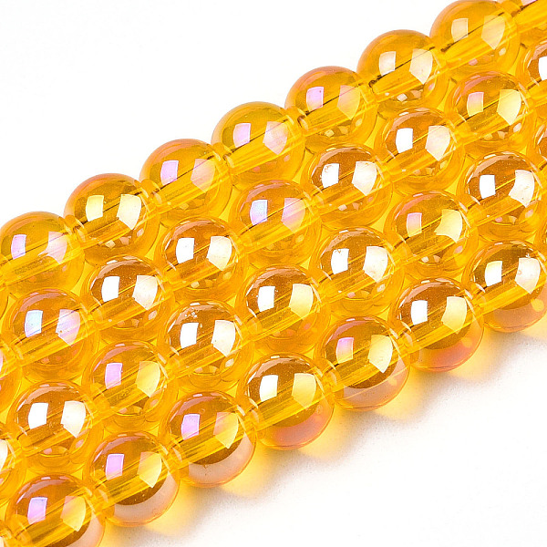 

PandaHall Electroplate Transparent Glass Beads Strands, AB Color Plated, Round, Gold, 6~6.5mm, Hole: 1.4mm, about 67~70pcs/strand, 14.76...