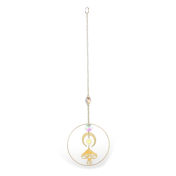 PandaHall Brass Big Pendant Decorations, Hanging Suncatchers, with Octagon Glass Beads, for Home Window Decoration, Moon, 320mm, pendant...