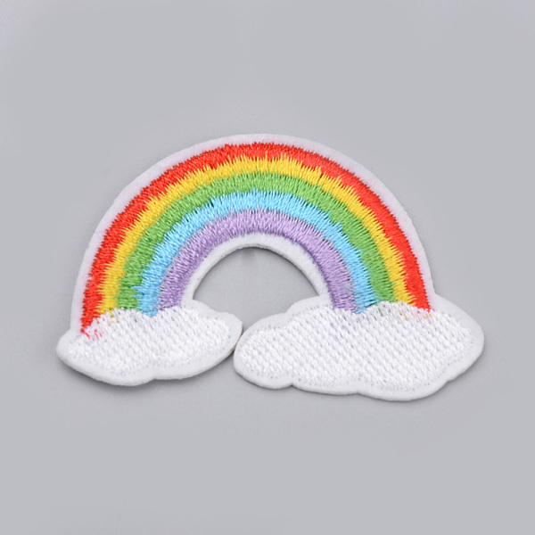PandaHall Computerized Embroidery Cloth Iron On/Sew On Patches, Costume Accessories, Appliques, Rainbow, Colorful, 56x35x1.5mm Cloth Rainbow