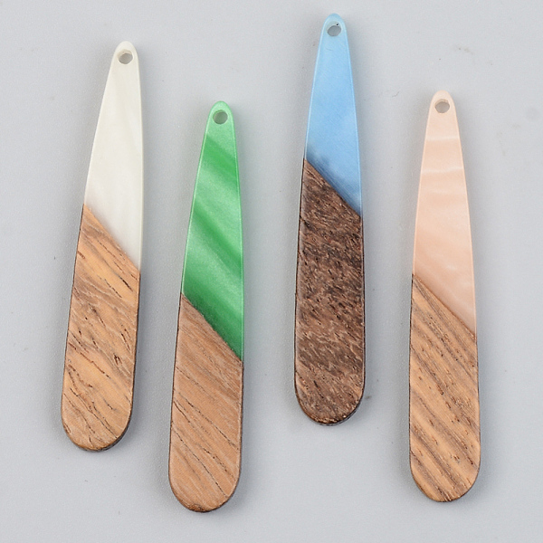 

PandaHall Opaque Resin & Walnut Wood Pendants, Teardrop, Mixed Color, 44x7.5x3mm, Hole: 1.5mm Resin+Wood Teardrop Multicolor