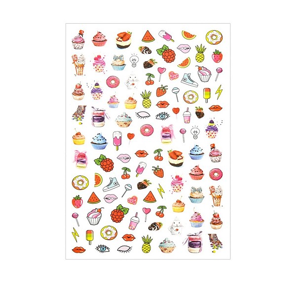 

PandaHall Nail Art Stickers Decals, DIY Nail Tips Decoration, Colorful, Food Pattern, 122x72mm Paper Food