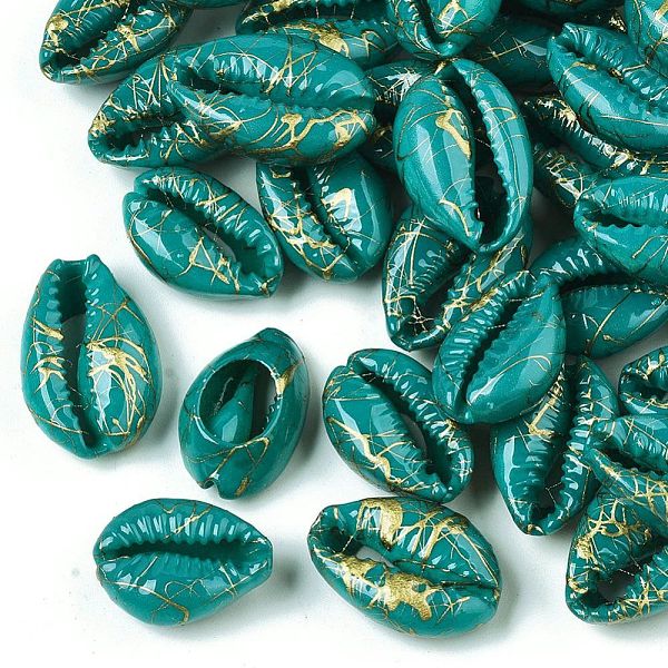 

PandaHall Spray Painted Natural Cowrie Shell Beads, Drawbench, No Hole/Undrilled, Sea Green, 18~21x12~15x7mm Cowrie Shell Shell Shape Green