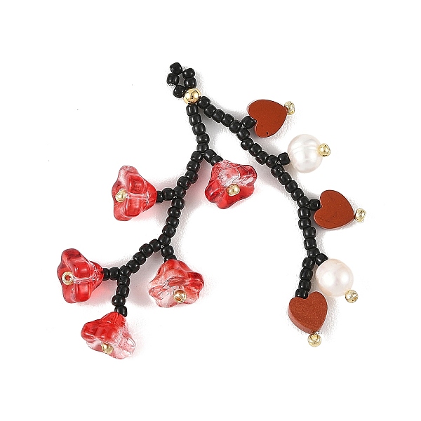 Grands pendentifs en perles de verre et jaspe rouge naturel